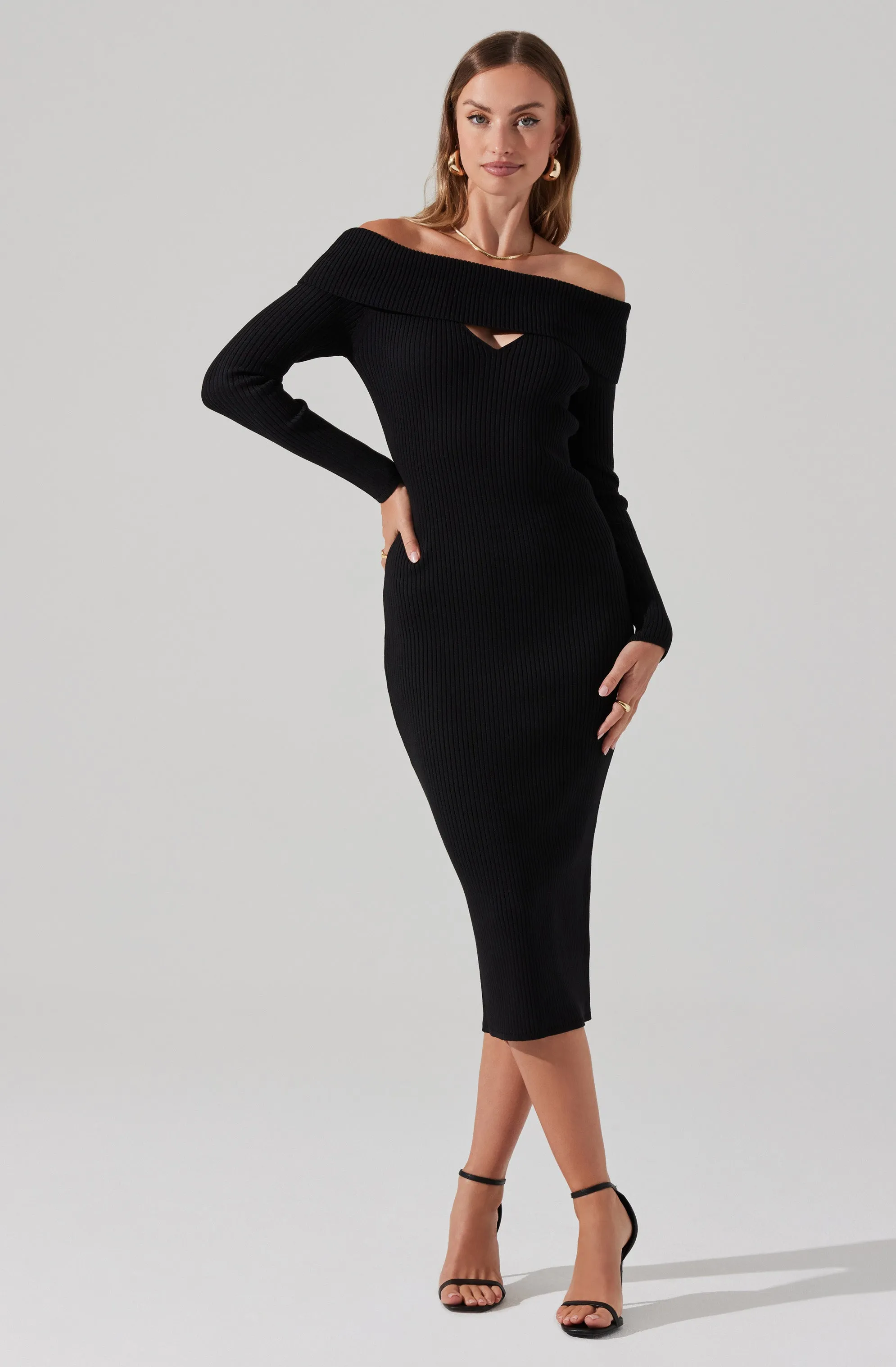 Foldover Long Sleeve Midi Sweater Dress sold by Astr