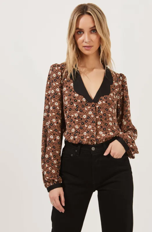 Lula Floral Contrast Collar Top sold by Astr