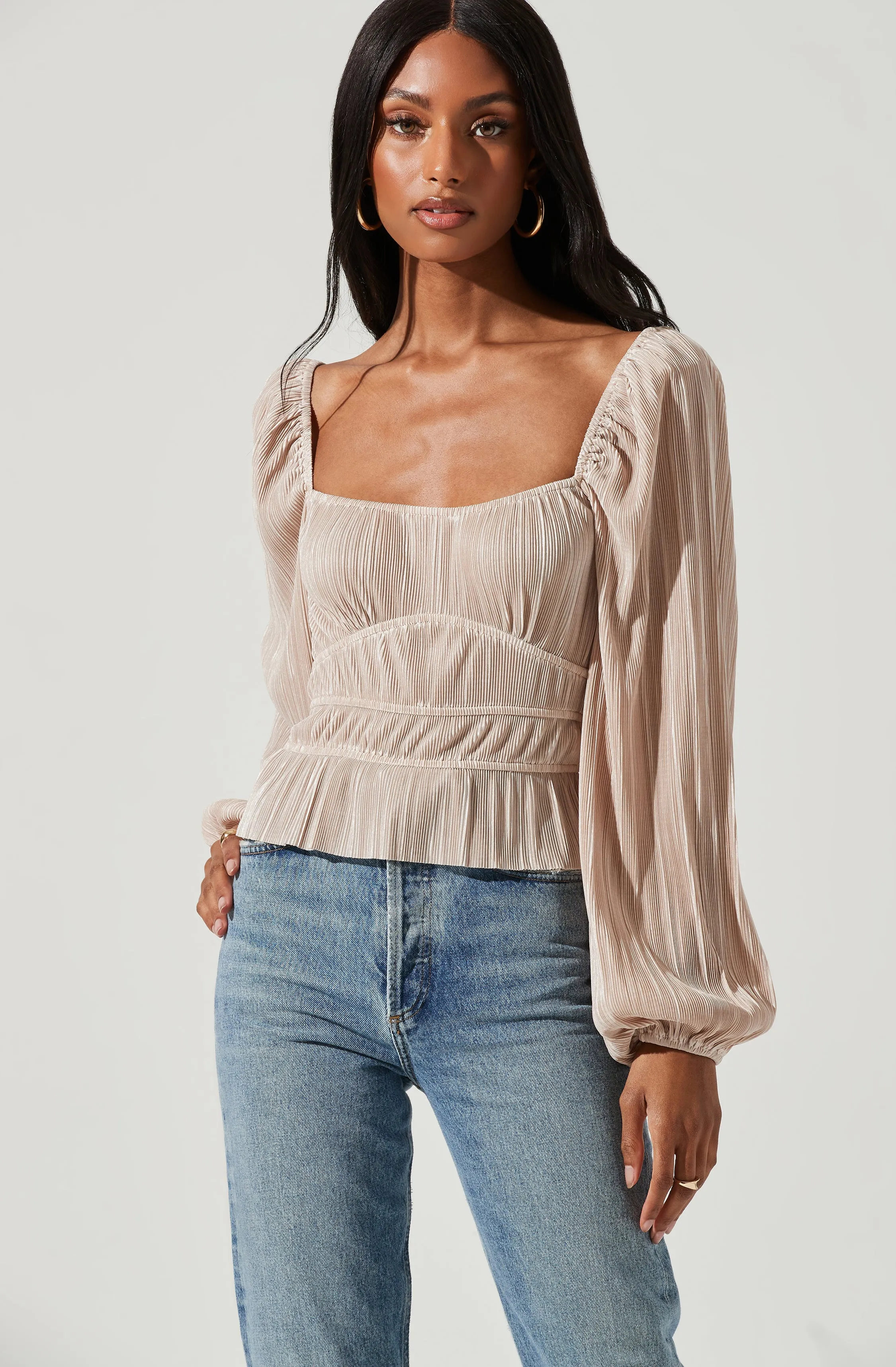 Ziva Plisse Long Sleeve Top sold by Astr