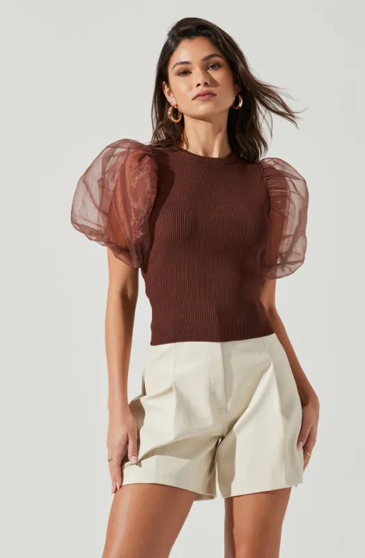 Avery Sheer Oversize Sleeve Backless Top sold by Astr