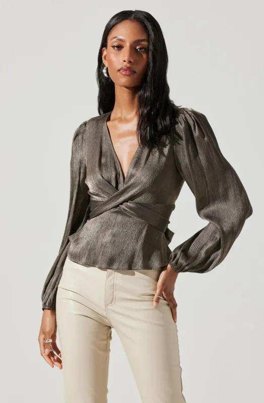 Eliana Puff Sleeve Twist Front Top made by Astr