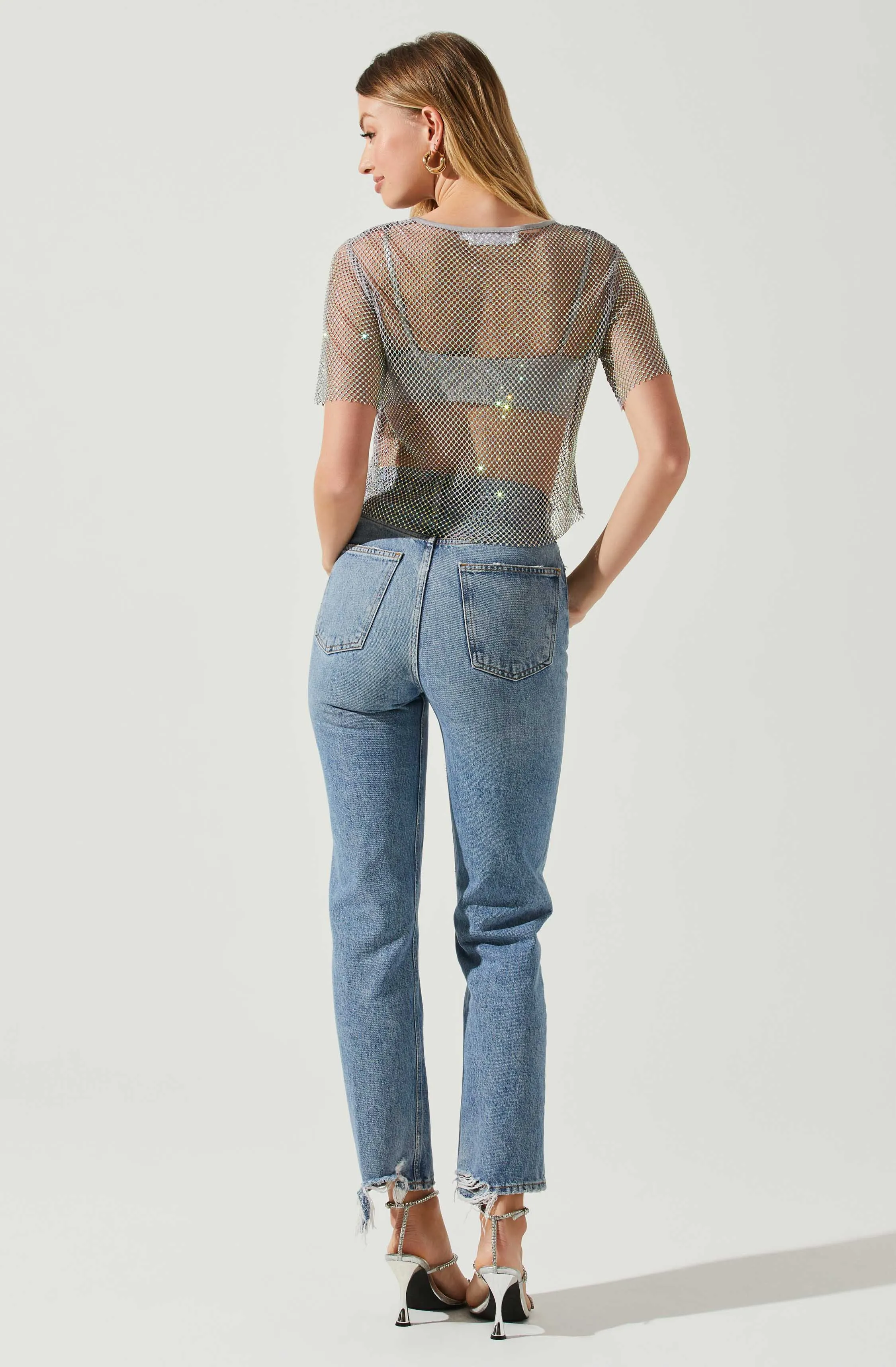 Mckay Rhinestone Mesh Short Sleeve Top sold by Astr product image thumbnail 5