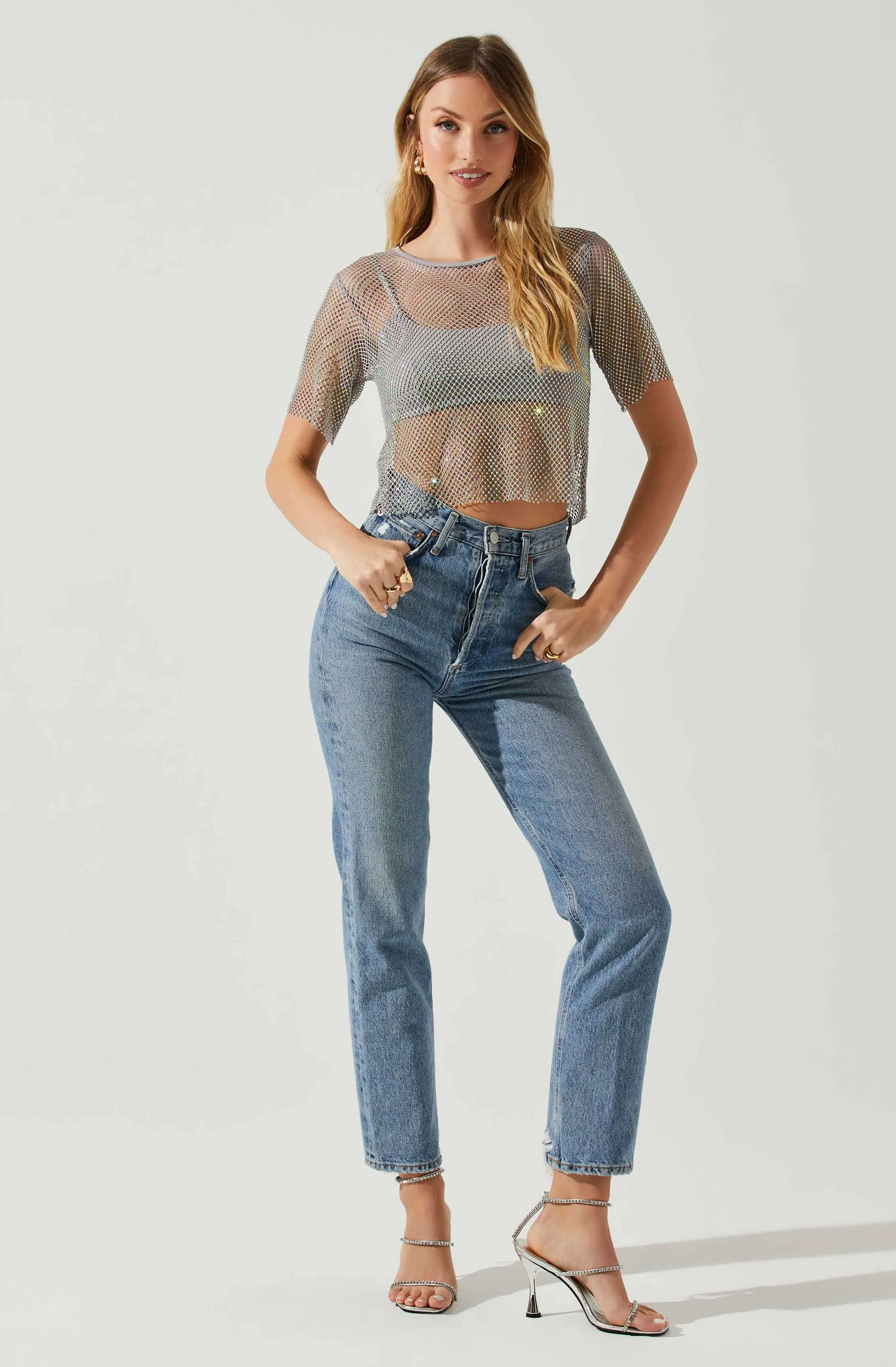 Mckay Rhinestone Mesh Short Sleeve Top sold by Astr product image thumbnail 2