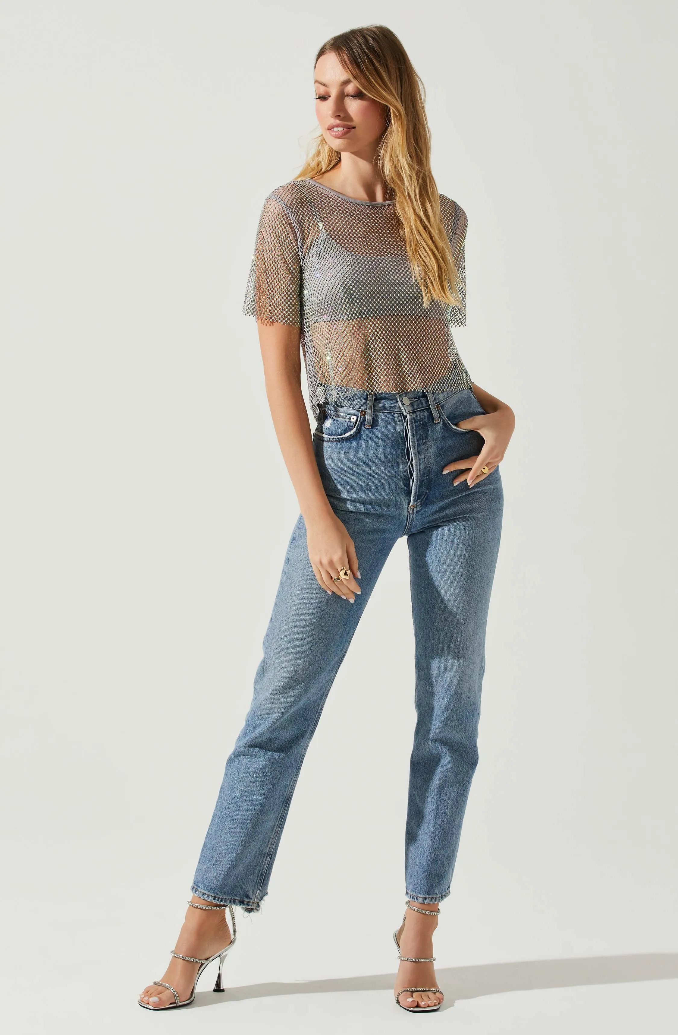 Mckay Rhinestone Mesh Short Sleeve Top sold by Astr product image thumbnail 4