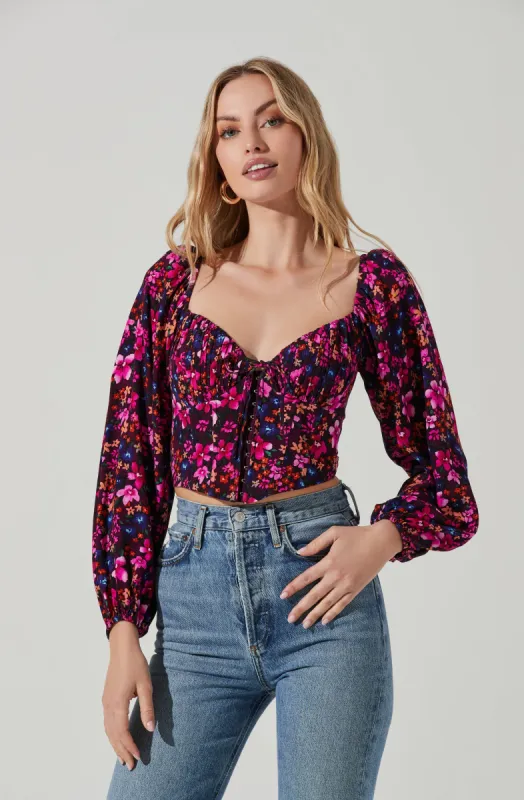 Edwina Floral Corset Long Sleeve Top made by Astr