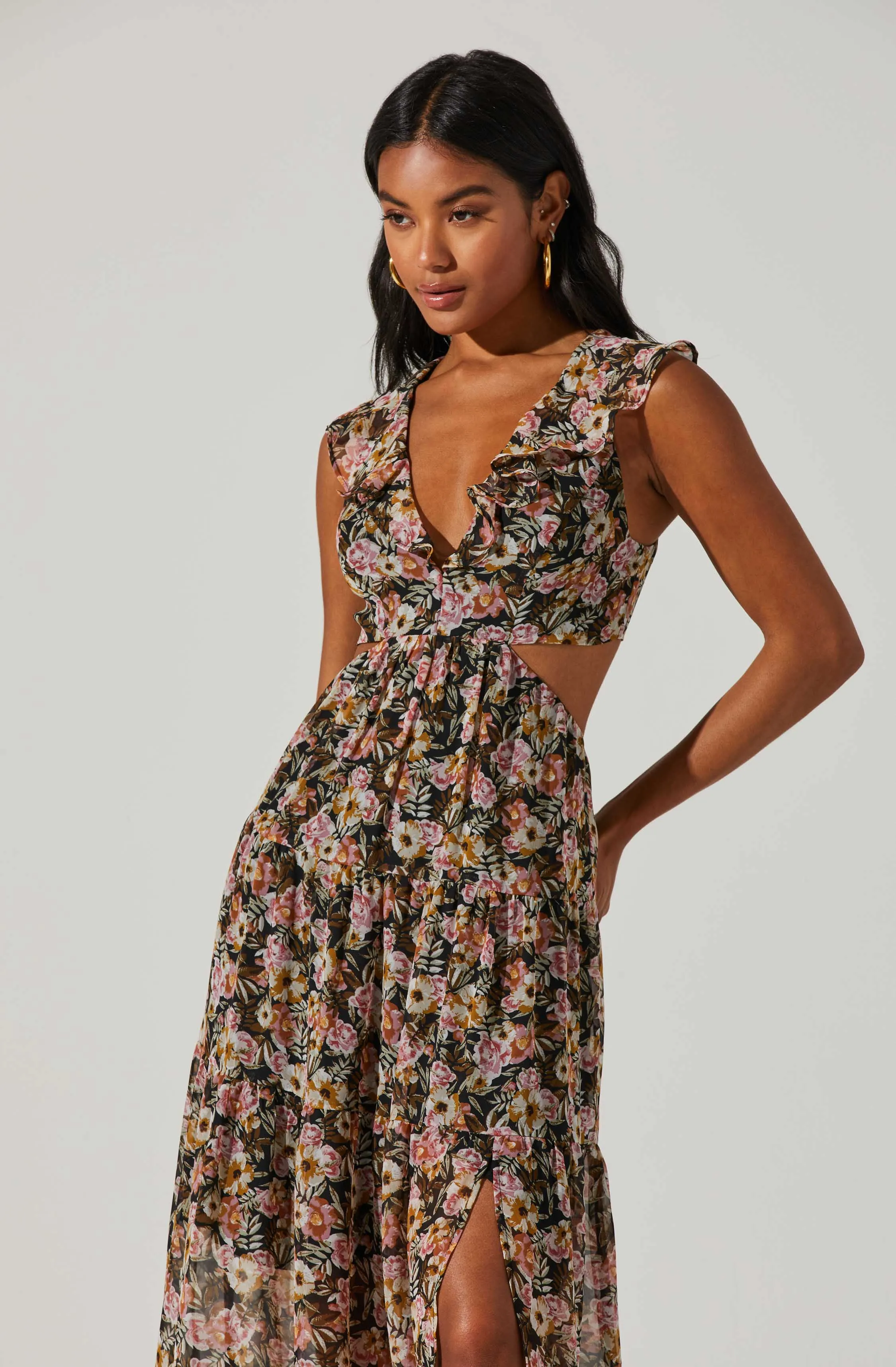 Floral Ruffle Cutout Maxi Dress sold by Astr product image thumbnail 3