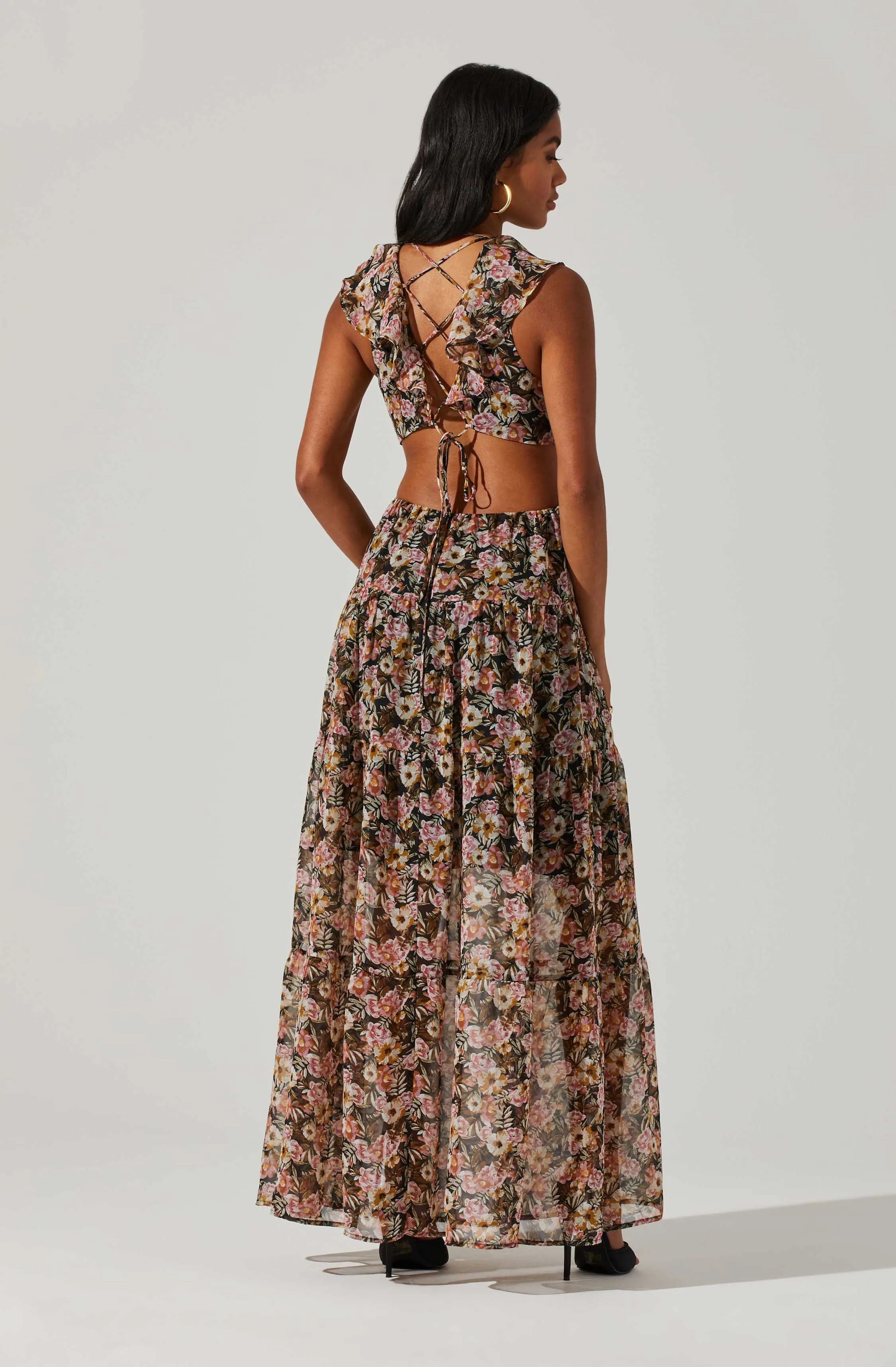 Floral Ruffle Cutout Maxi Dress sold by Astr product image thumbnail 5