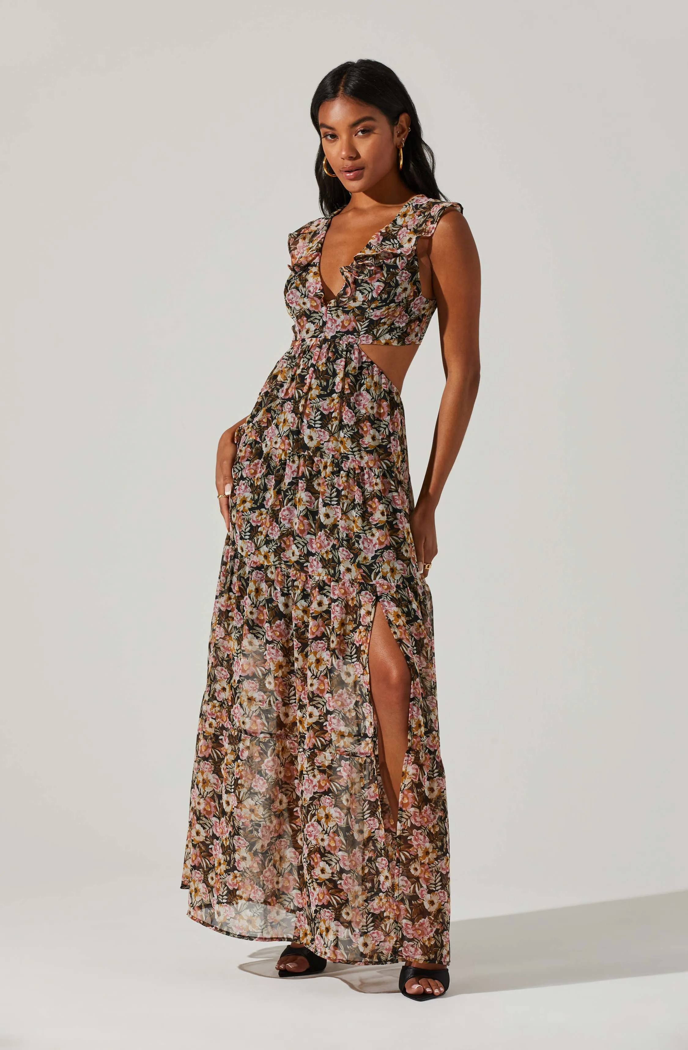 Floral Ruffle Cutout Maxi Dress sold by Astr