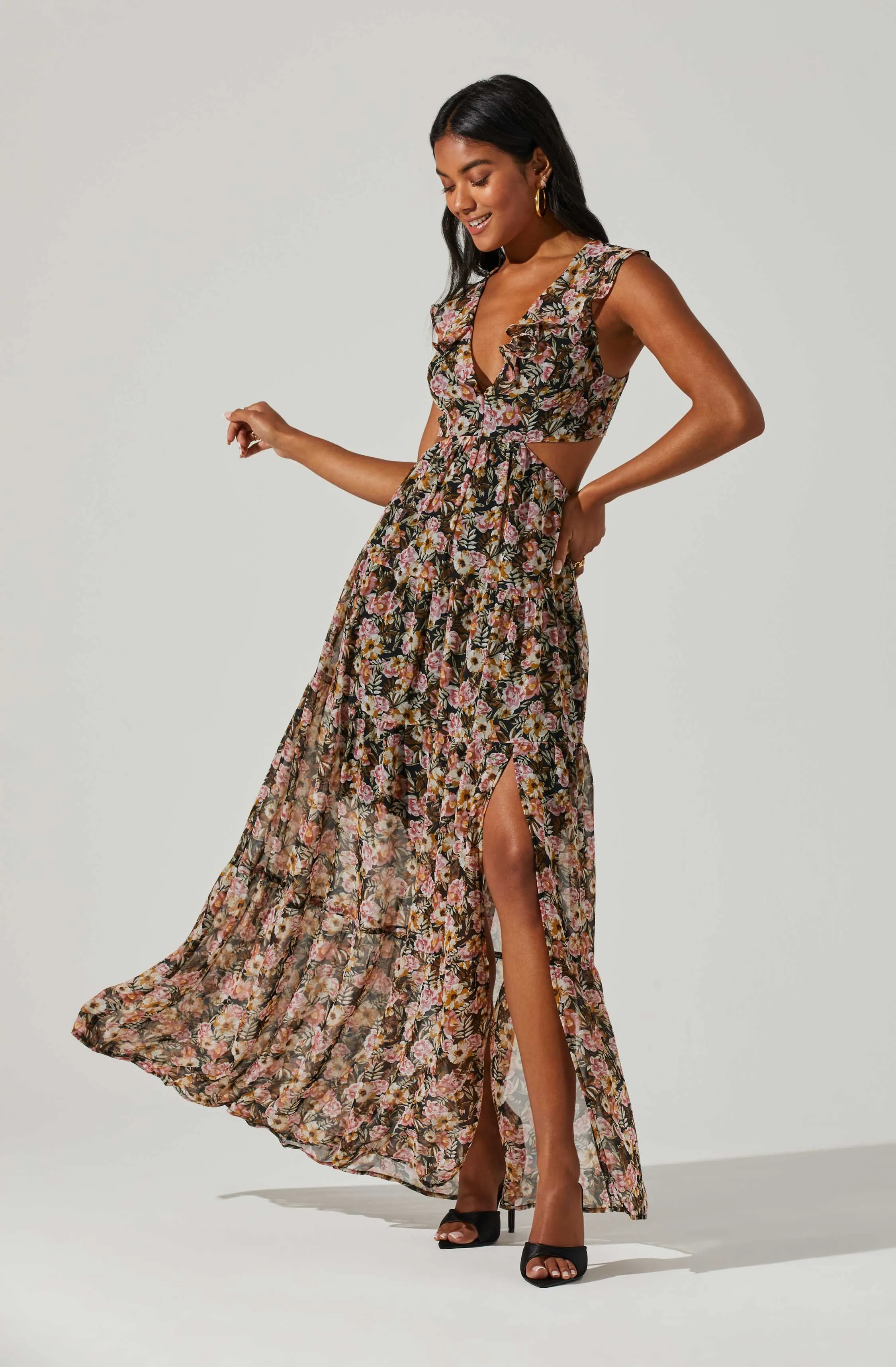 Floral Ruffle Cutout Maxi Dress sold by Astr product image thumbnail 2
