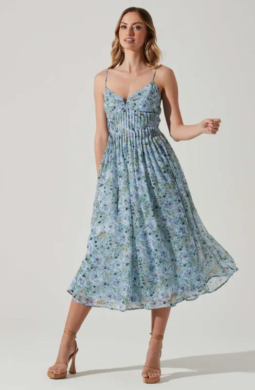 Floral Pleated Midi Dress sold by Astr