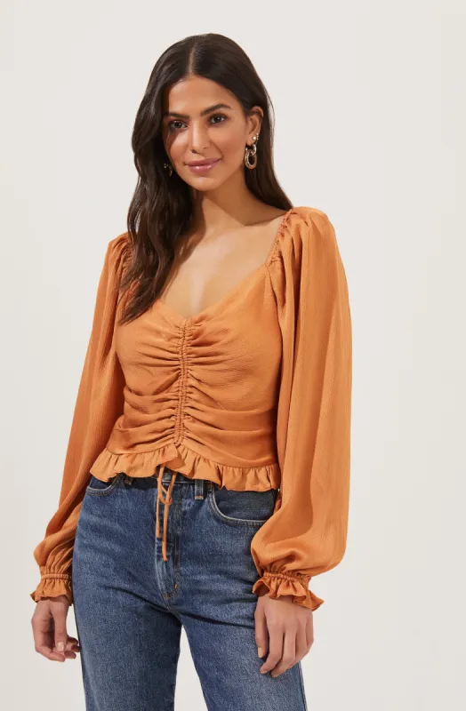 Love Song Ruched Frill Puff Sleeve Top sold by Astr