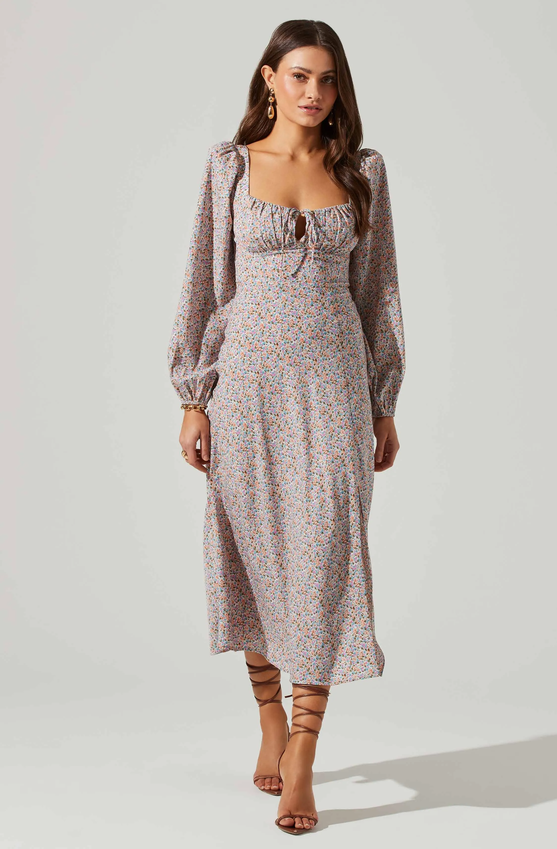 Floral Long Sleeve Back Cut Out Midi Dress sold by Astr product image thumbnail 3