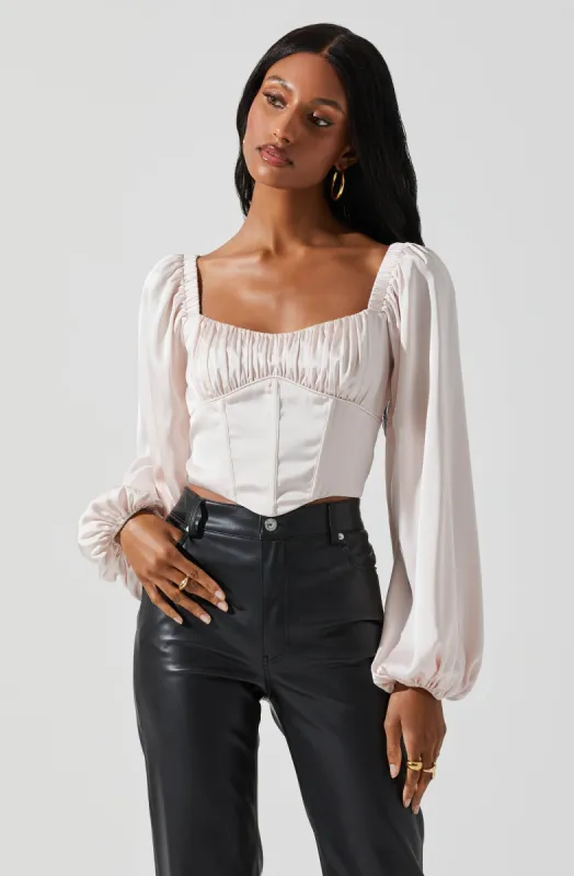 Penny Ruched Bust Long Sleeve Top sold by Astr