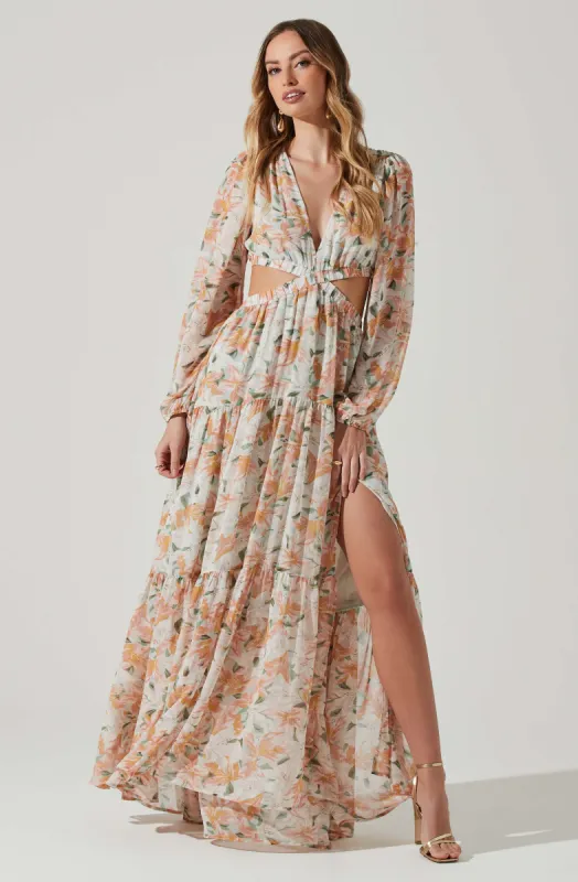 Lively Floral Cutout Long Sleeve Maxi Dress sold by Astr