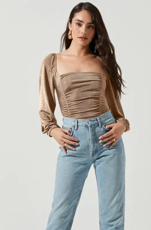 Ruched Long Sleeve Square Neck Bodysuit sold by Astr