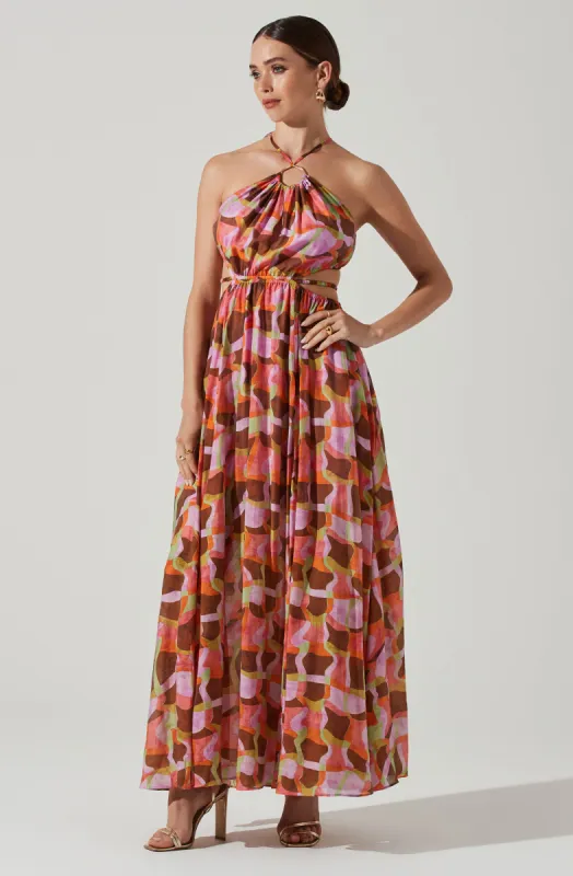 Sivana Halter Neck Geo Print Maxi Dress sold by Astr
