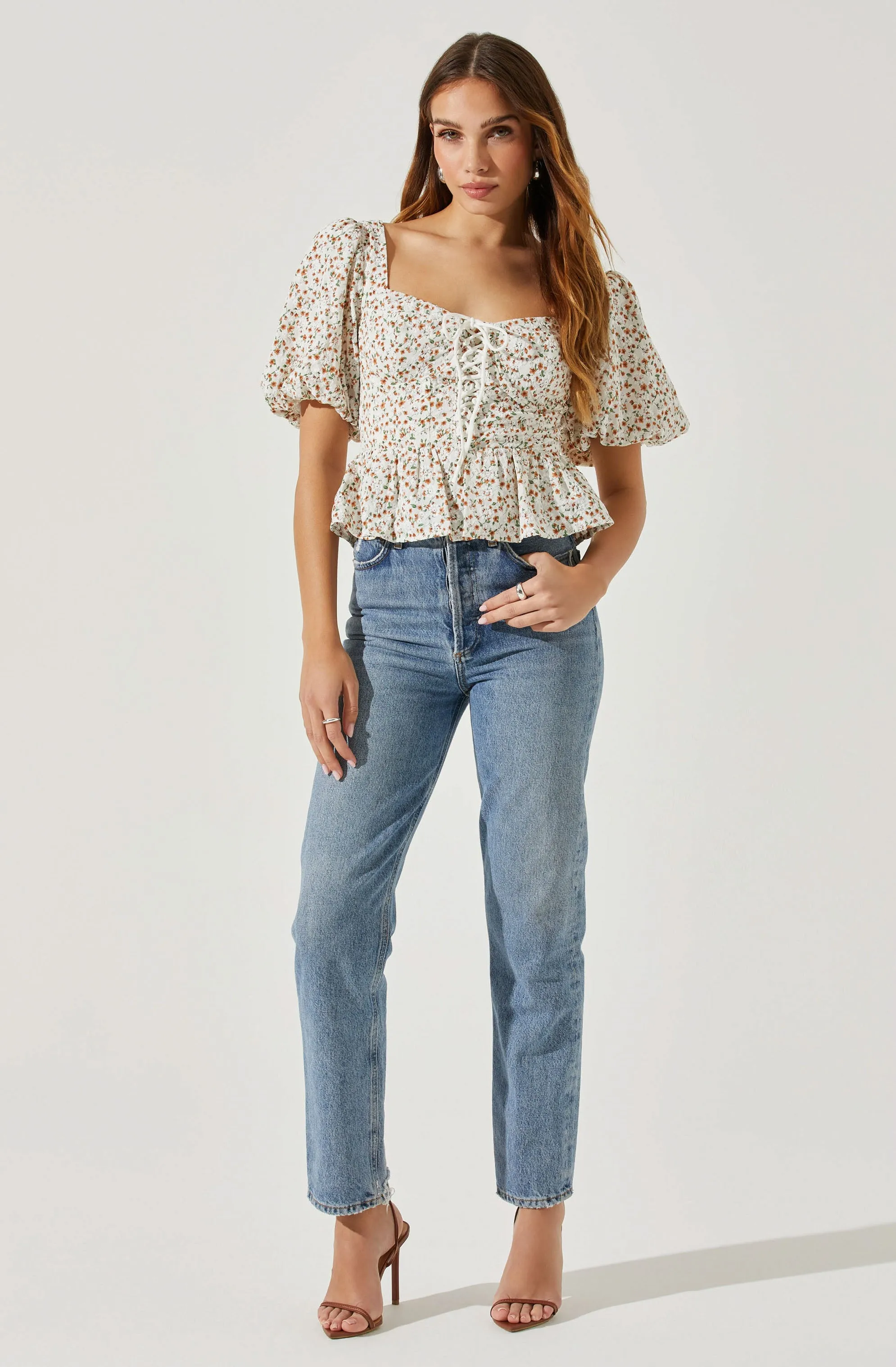 Bubble Sleeve Front Tie Floral Top sold by Astr product image thumbnail 5