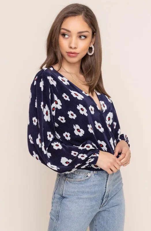 Pleated Surplice Floral Long Sleeve Top sold by Astr