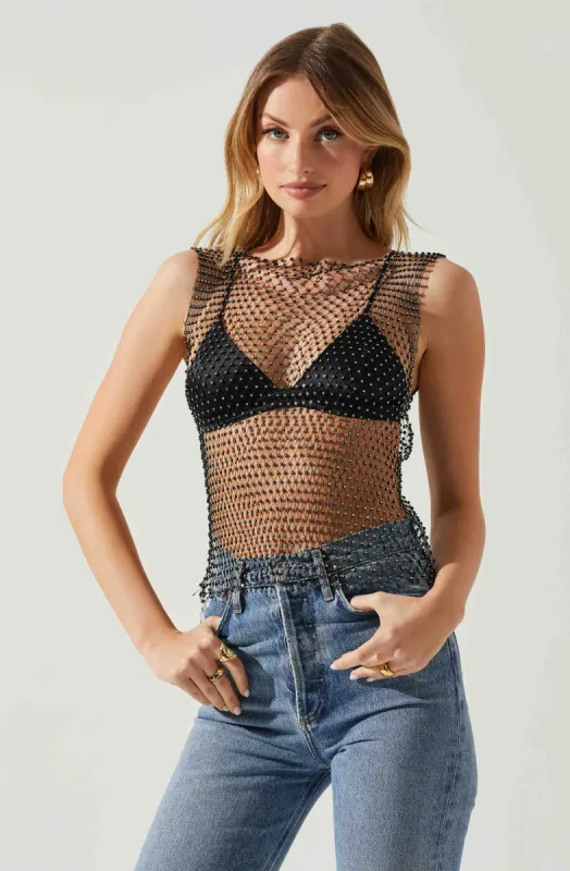 Julane Rhinestone Mesh Top sold by Astr