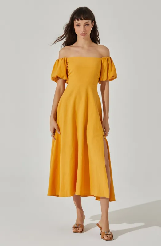 Off Shoulder Puff Sleeve Midi Dress sold by Astr