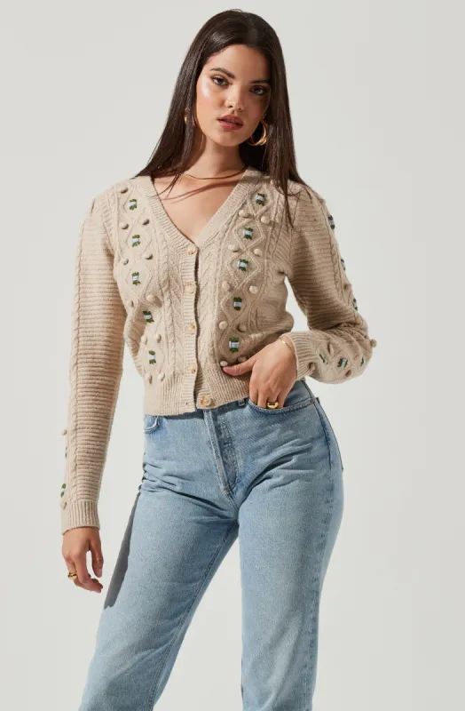 Floral Embroidered Cable Knit Cardigan sold by Astr