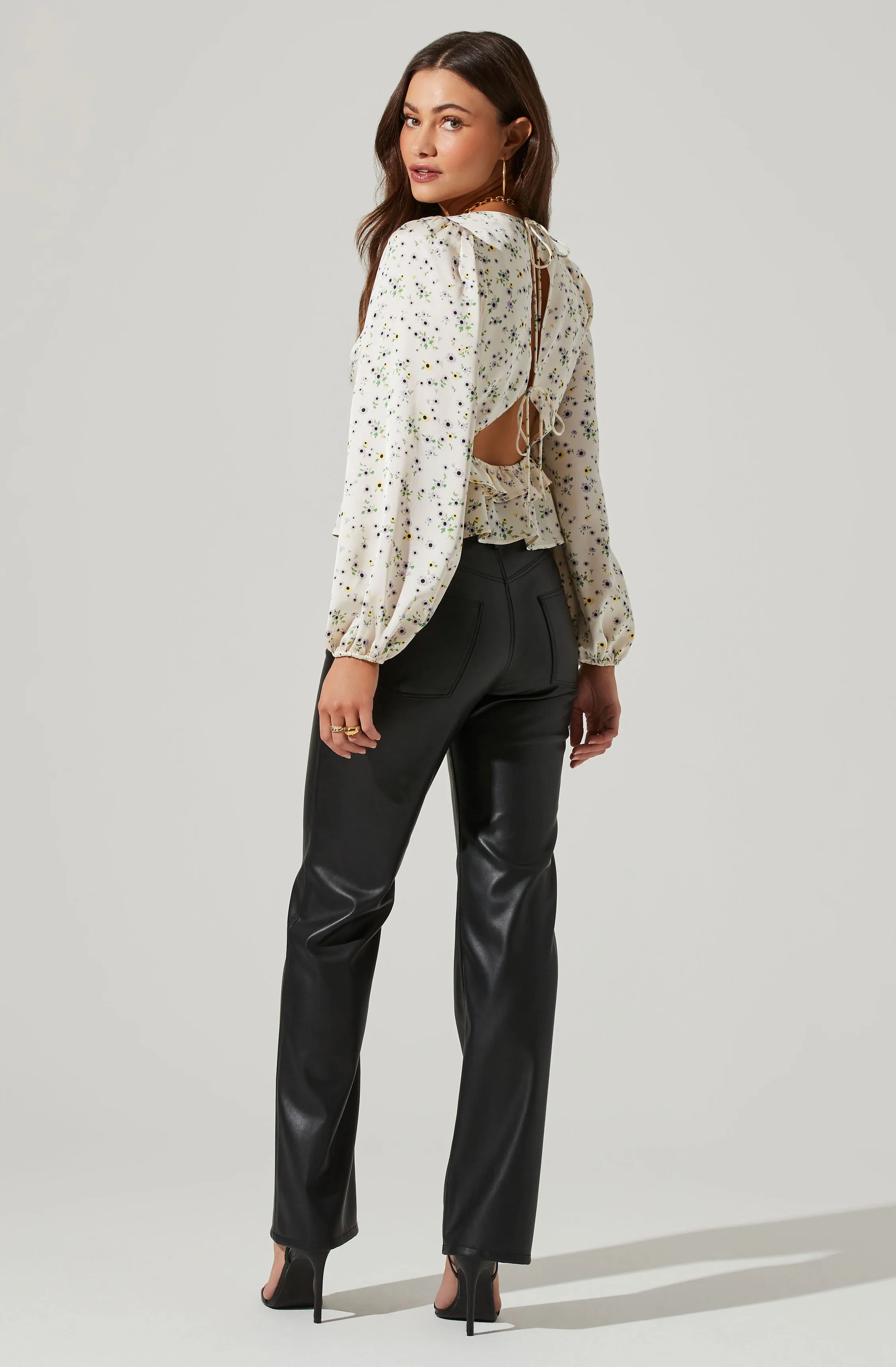 Floral Long Sleeve Tie Back Ruffle Bust Top sold by Astr product image thumbnail 3