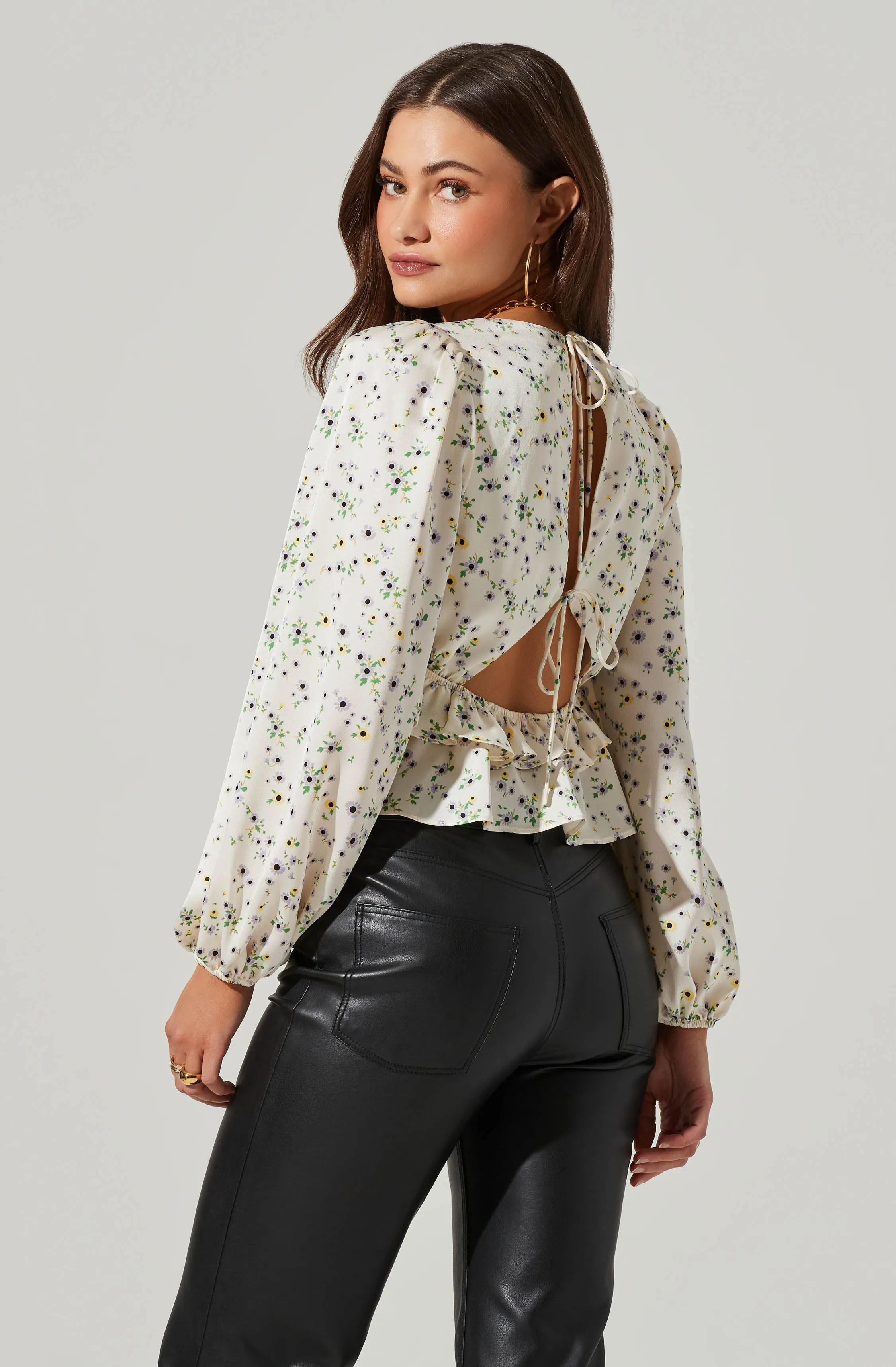 Floral Long Sleeve Tie Back Ruffle Bust Top sold by Astr product image thumbnail 4