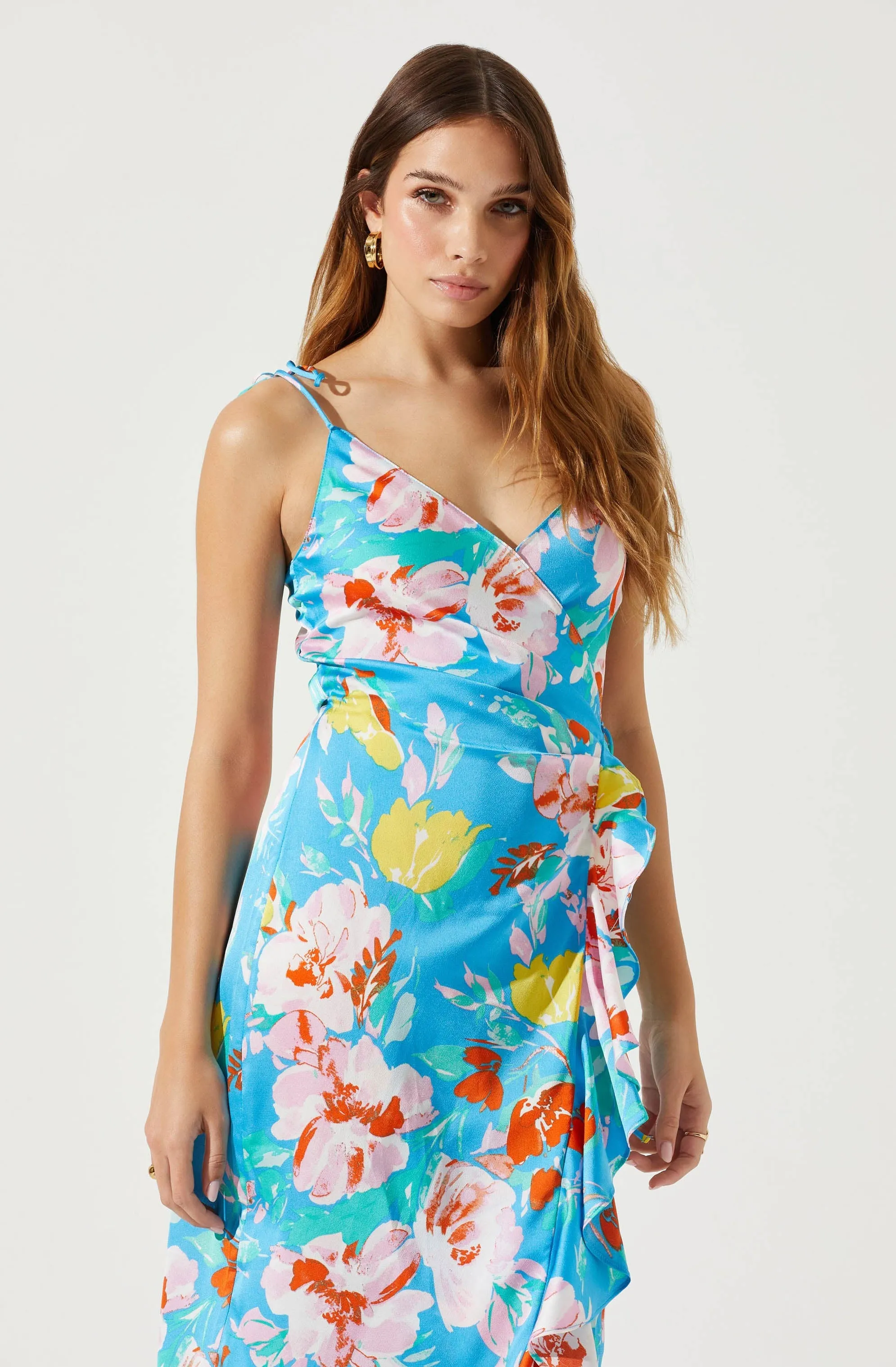 Satin Front Tie Wrap Floral Midi Dress sold by Astr product image thumbnail 2