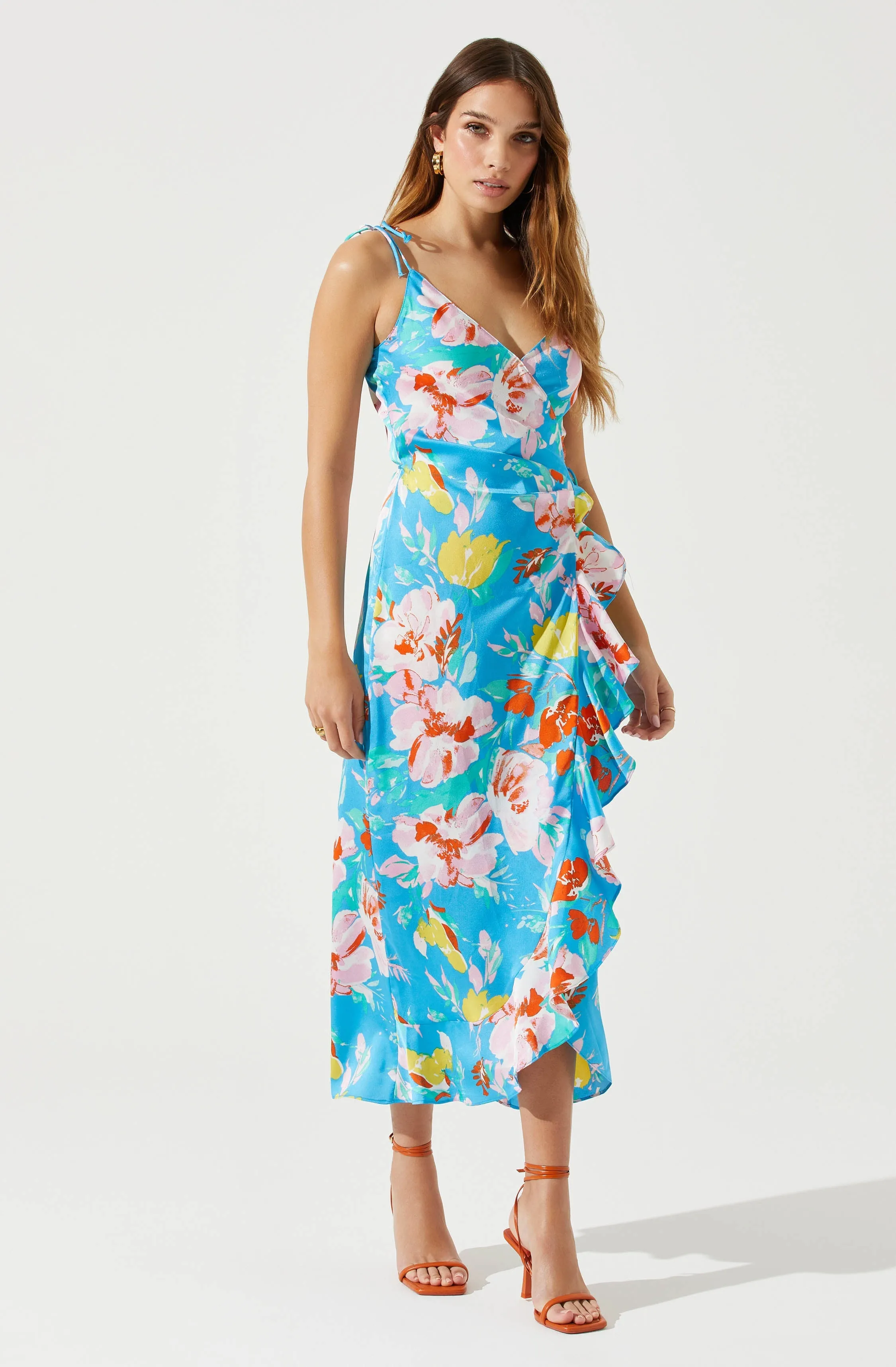 Satin Front Tie Wrap Floral Midi Dress sold by Astr product image thumbnail 3