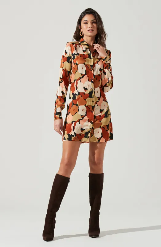 Retro Abstract Print Long Sleeve Mini Dress sold by Astr