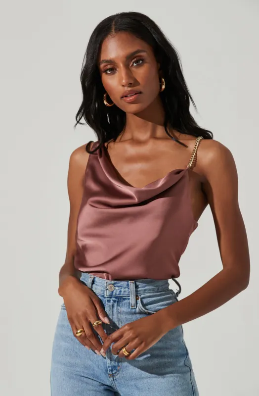 Larisa Satin Rhinestone Strap Top made by Astr