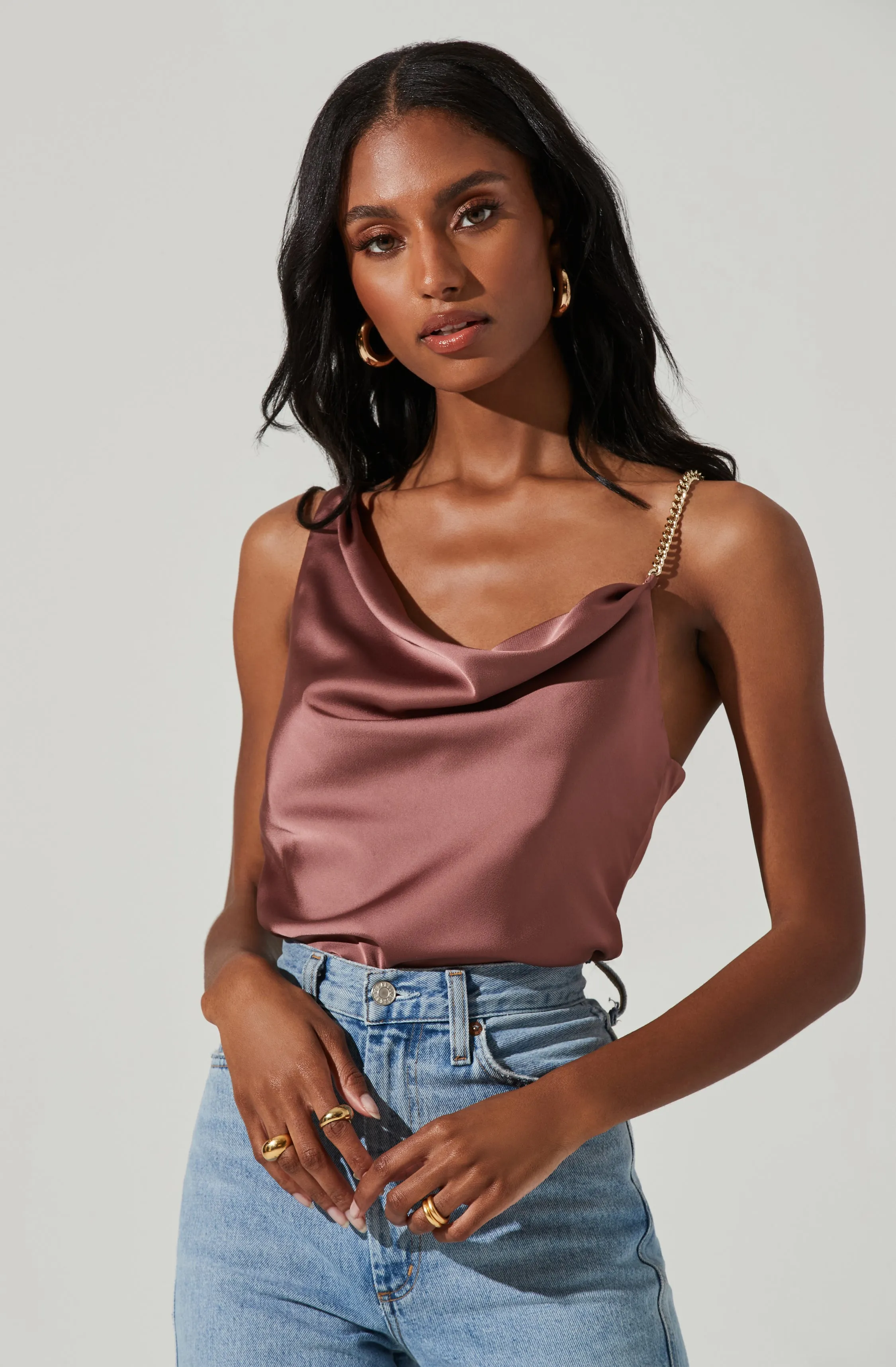 Larisa Satin Rhinestone Strap Top sold by Astr