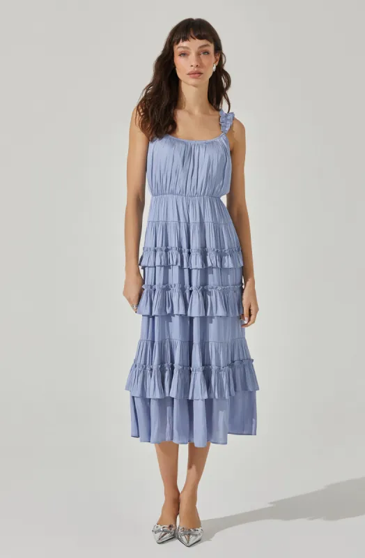 Satin Tiered Midi Dress sold by Astr