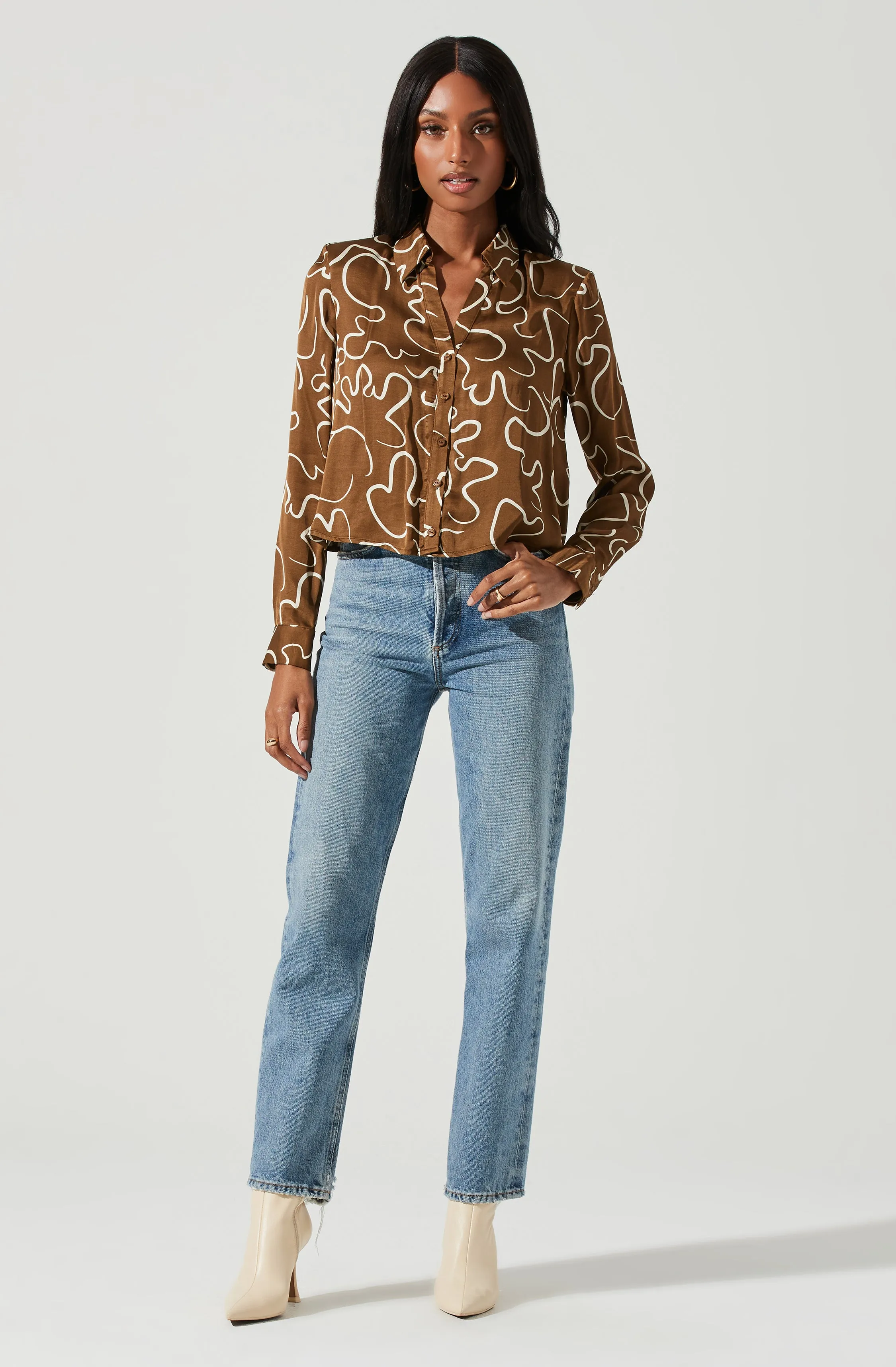 Yesenia Abstract Print Button Down Top sold by Astr