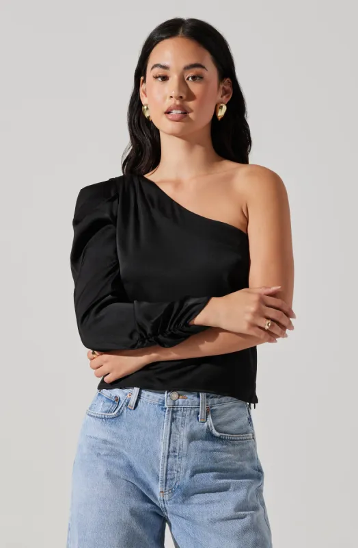 Asymmetrical Puff Sleeve Top sold by Astr