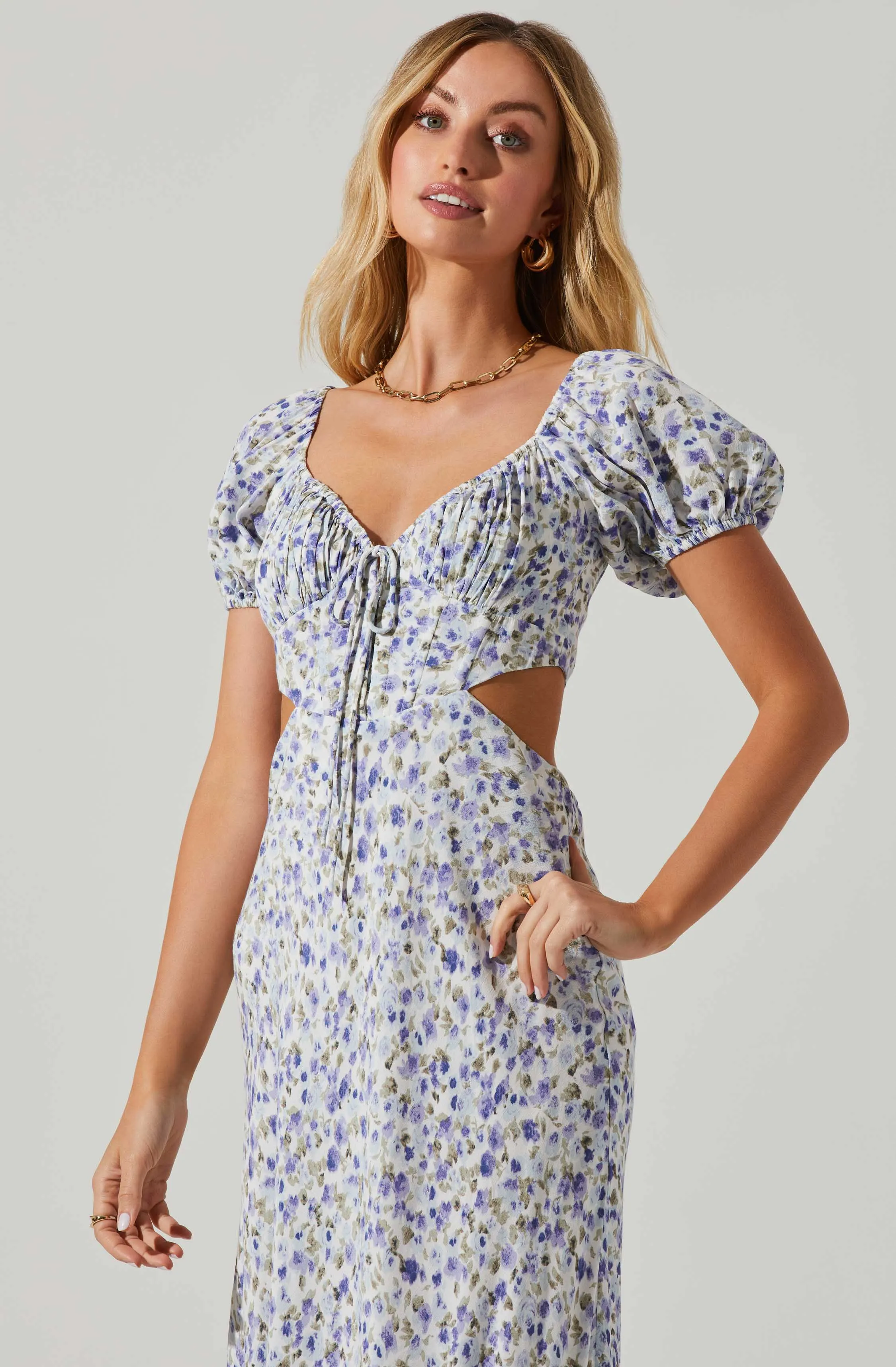 Posie Floral Cutout Puff Sleeve Midi Dress sold by Astr product image thumbnail 2