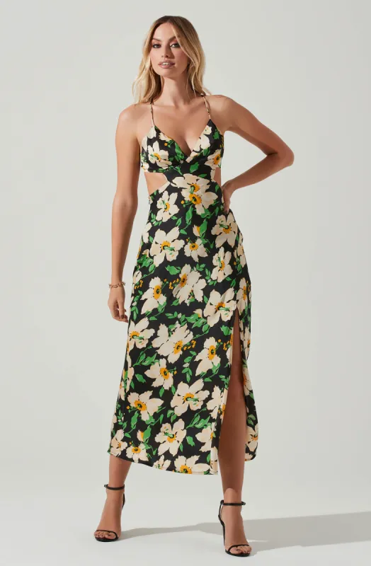 Norelle Satin Floral Midi Dress sold by Astr