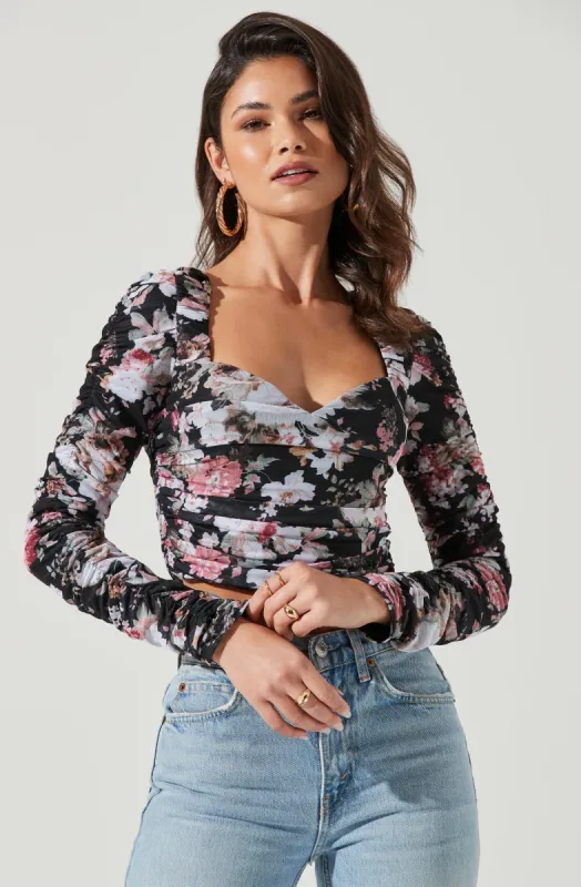 Erica Floral Ruched Long Sleeve Top sold by Astr