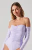 Evianna Off Shoulder Ruched Bodysuit sold by Astr