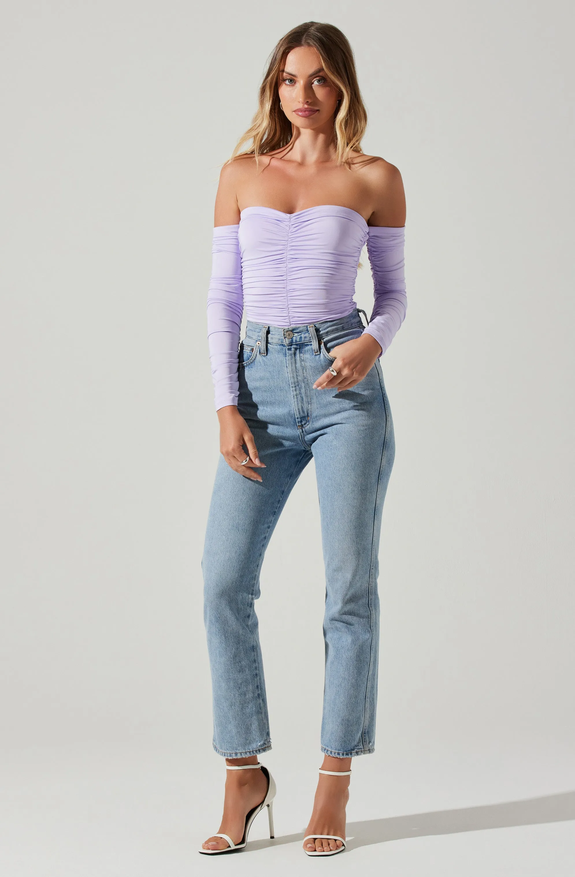 Evianna Off Shoulder Ruched Bodysuit sold by Astr product image thumbnail 2