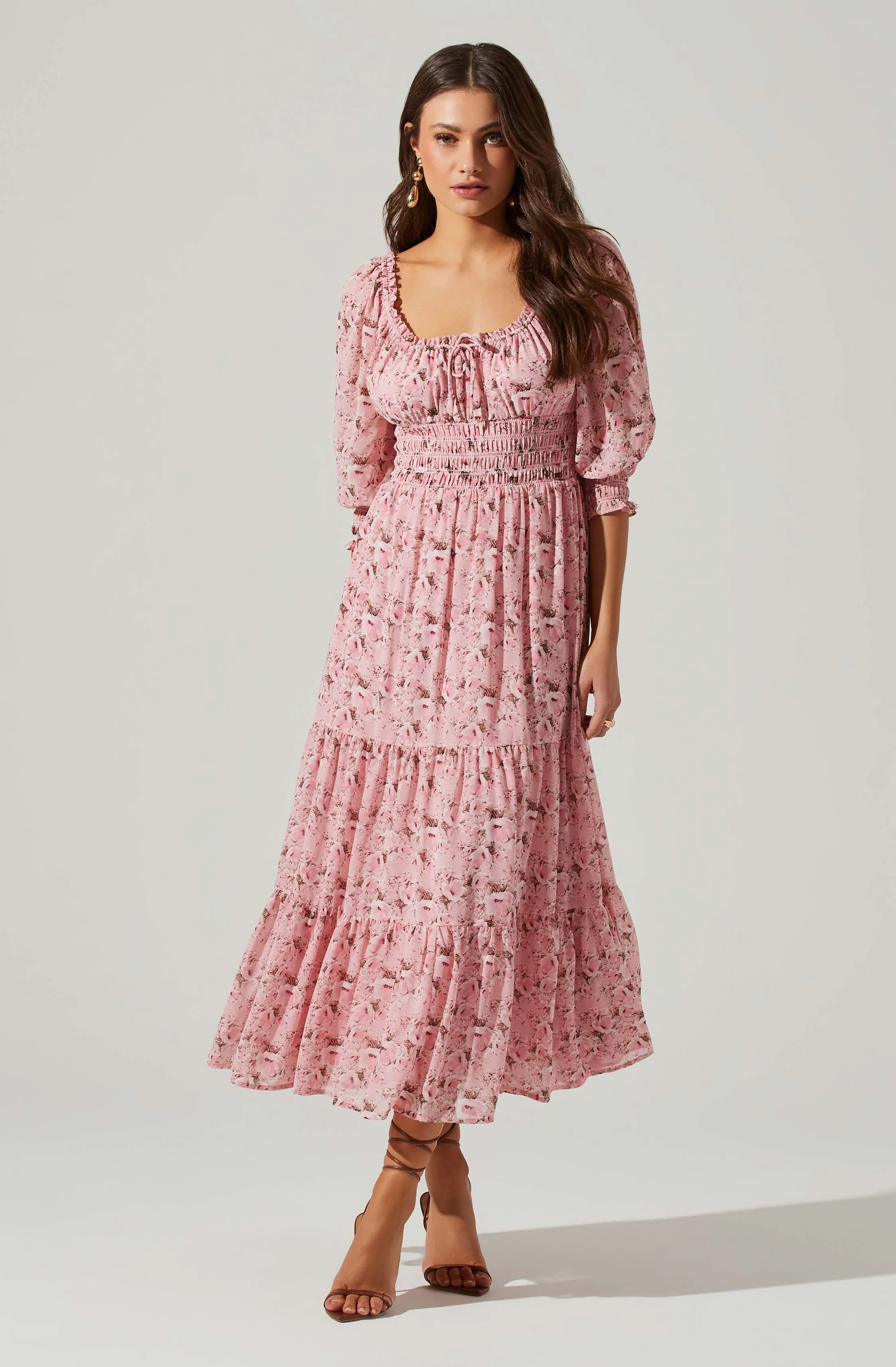 Floral Smocked Waist Tiered Midi Dress sold by Astr