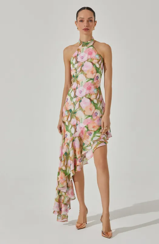 Asymmetric Floral Halter Midi Dress sold by Astr