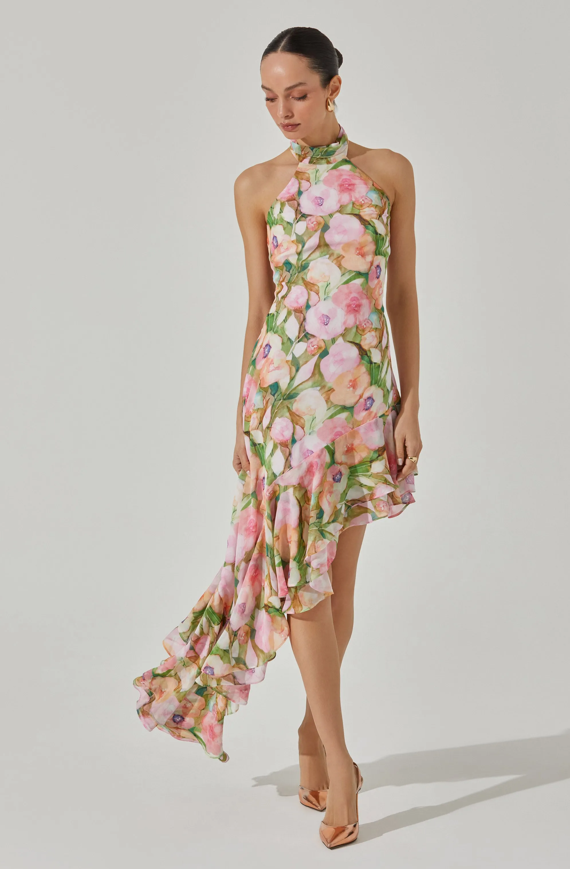 Asymmetric Floral Halter Midi Dress sold by Astr product image thumbnail 3