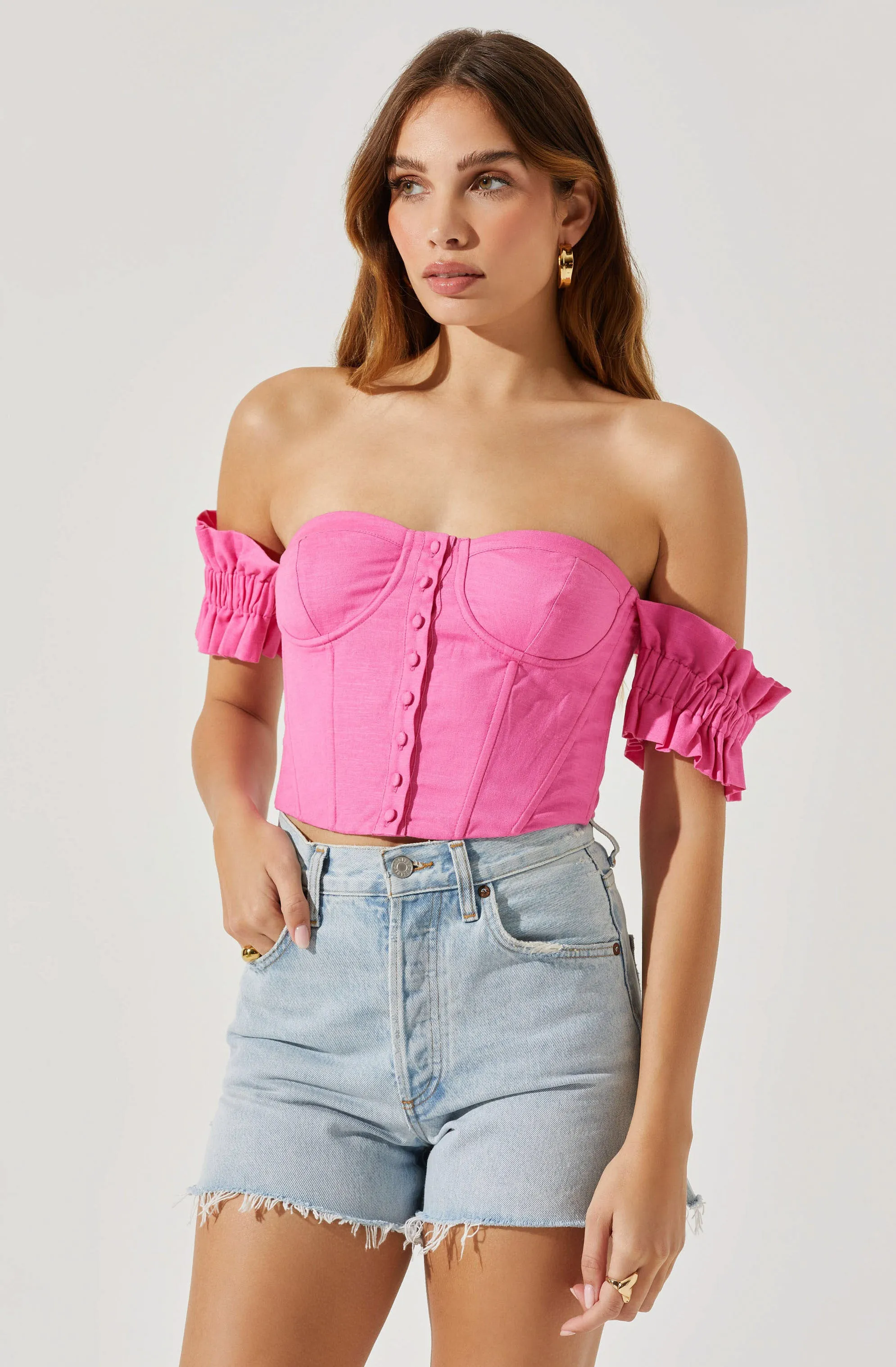 Off Shoulder Ruffle Corset Top sold by Astr product image thumbnail 3