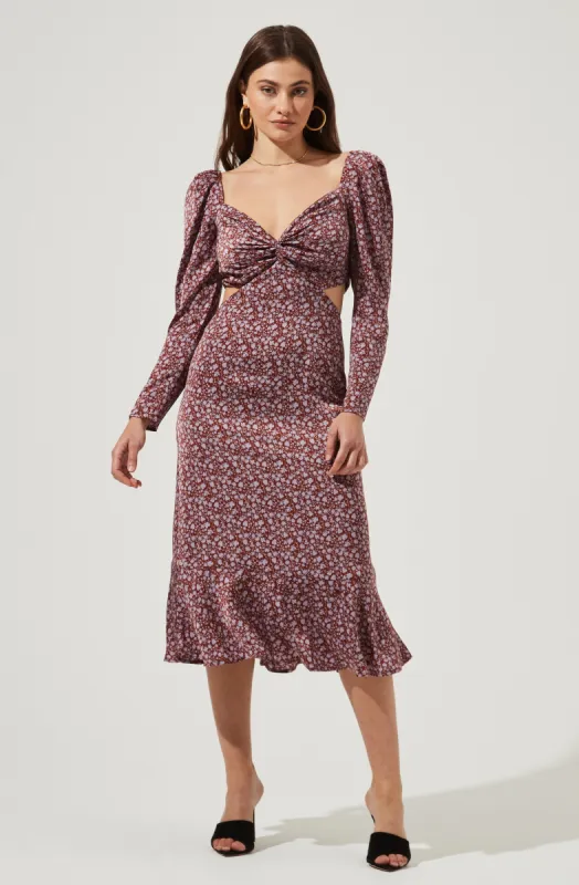 Lainie Long Sleeve Floral Cutout Midi Dress sold by Astr