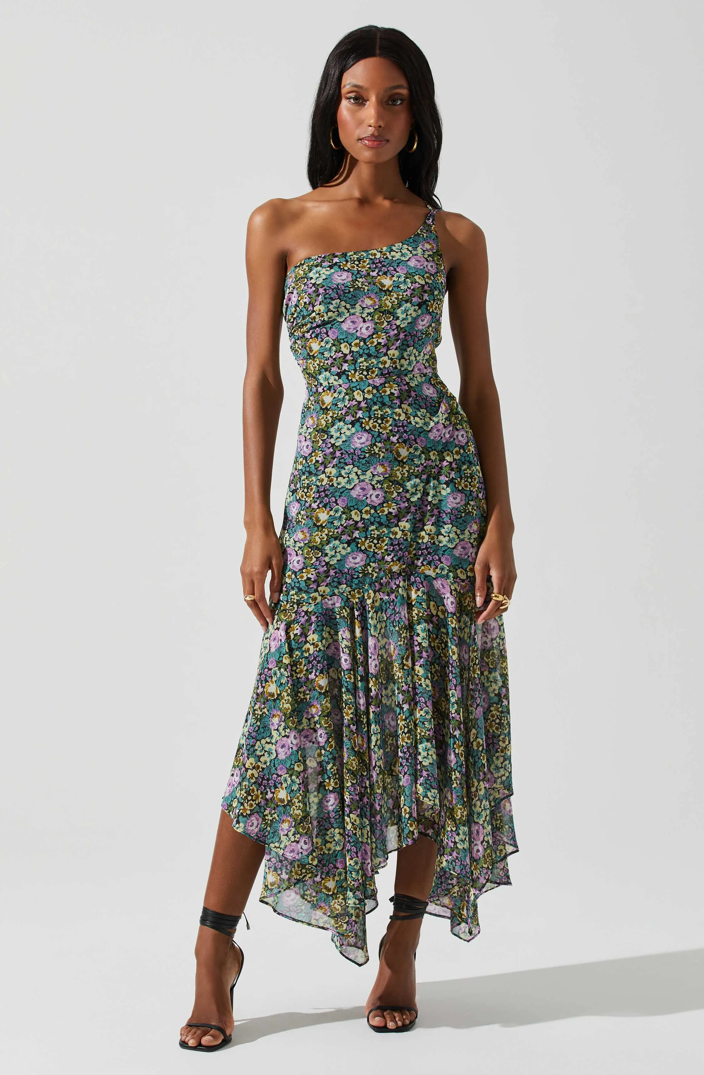 Malvina One Shoulder Floral Midi Dress sold by Astr