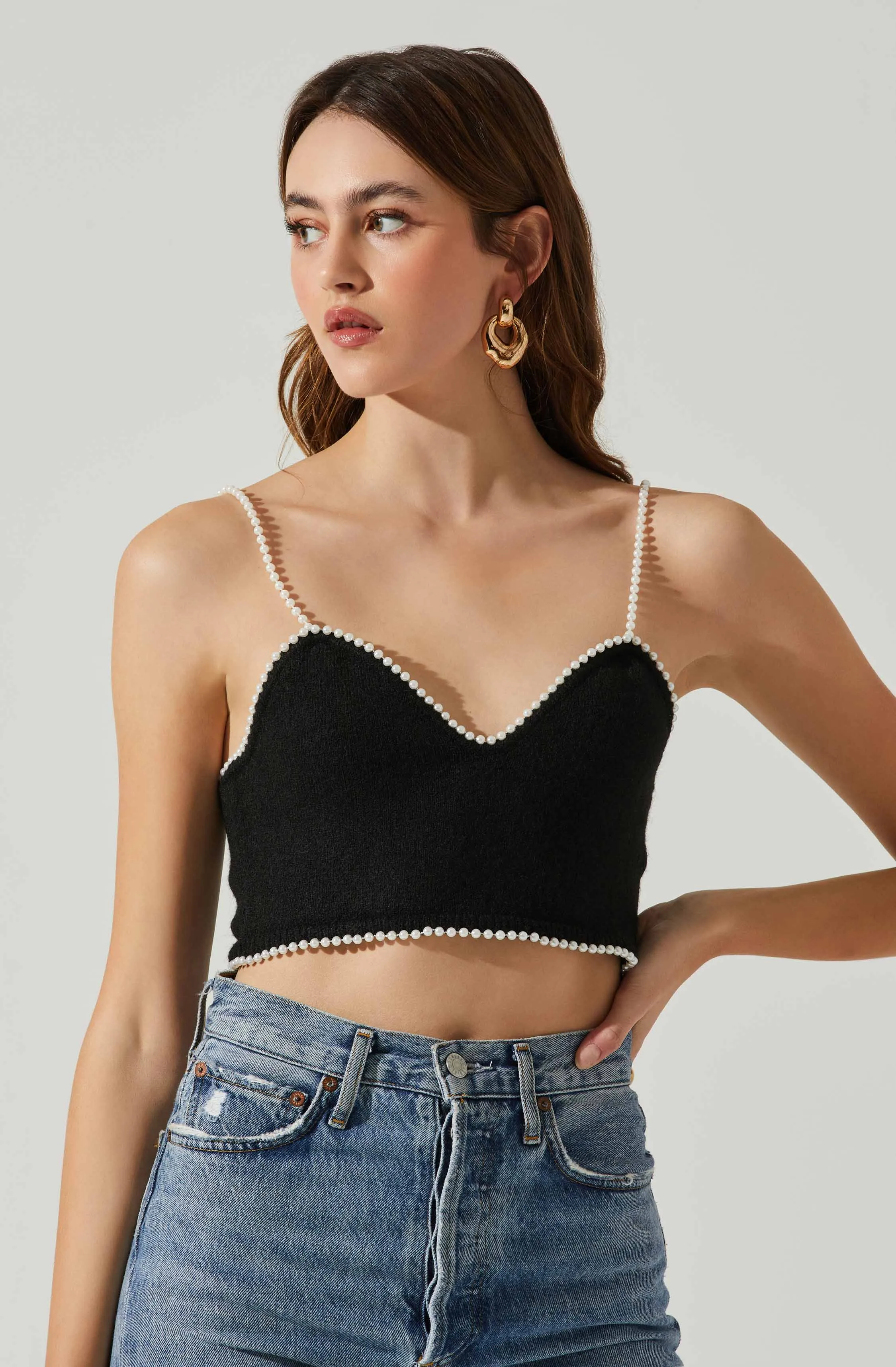 Kira Pearl Embellished Sweater Top sold by Astr