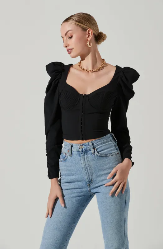 Quinn Ruched Sleeve Corset Top sold by Astr