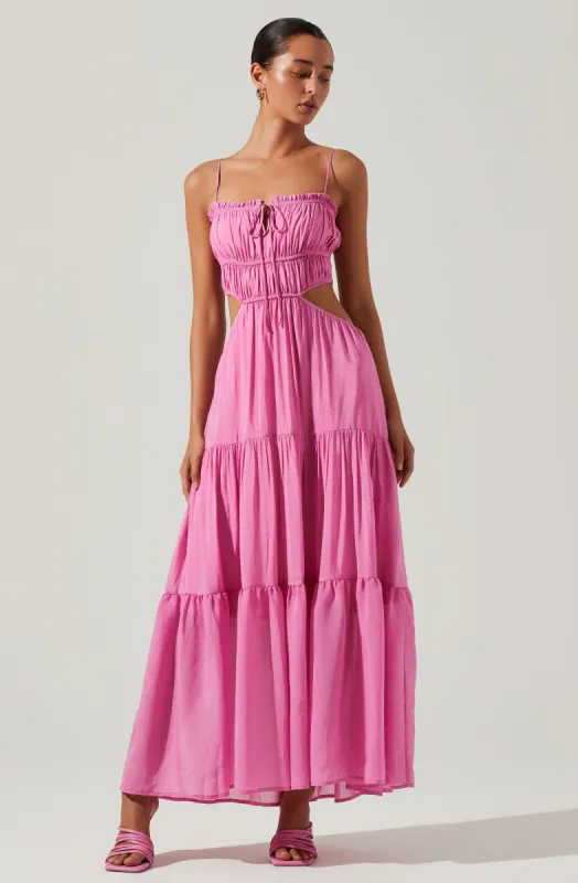 Odina Smocked Cutout Tiered Maxi Dress sold by Astr
