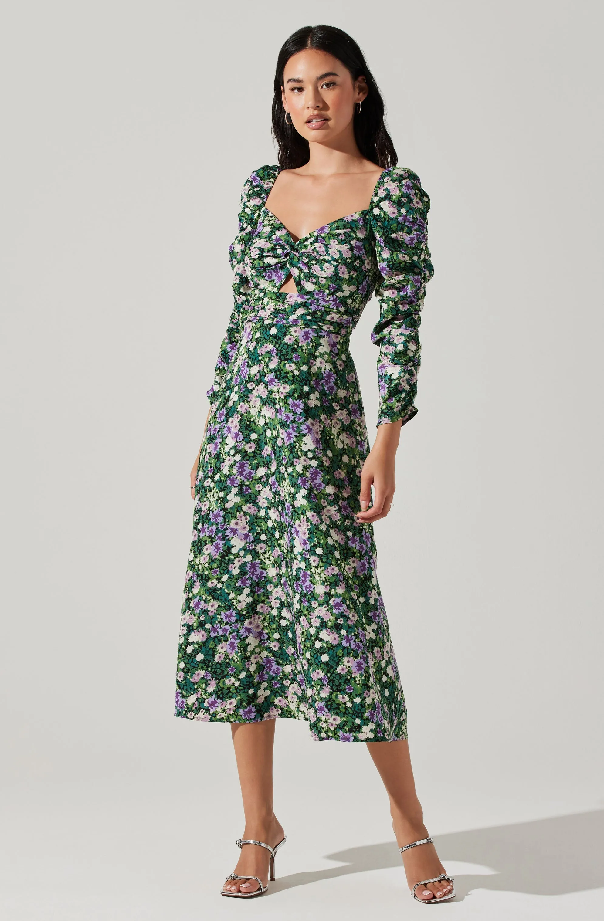 Floral Long Sleeve Twist Keyhole Front Midi Dress sold by Astr product image thumbnail 3